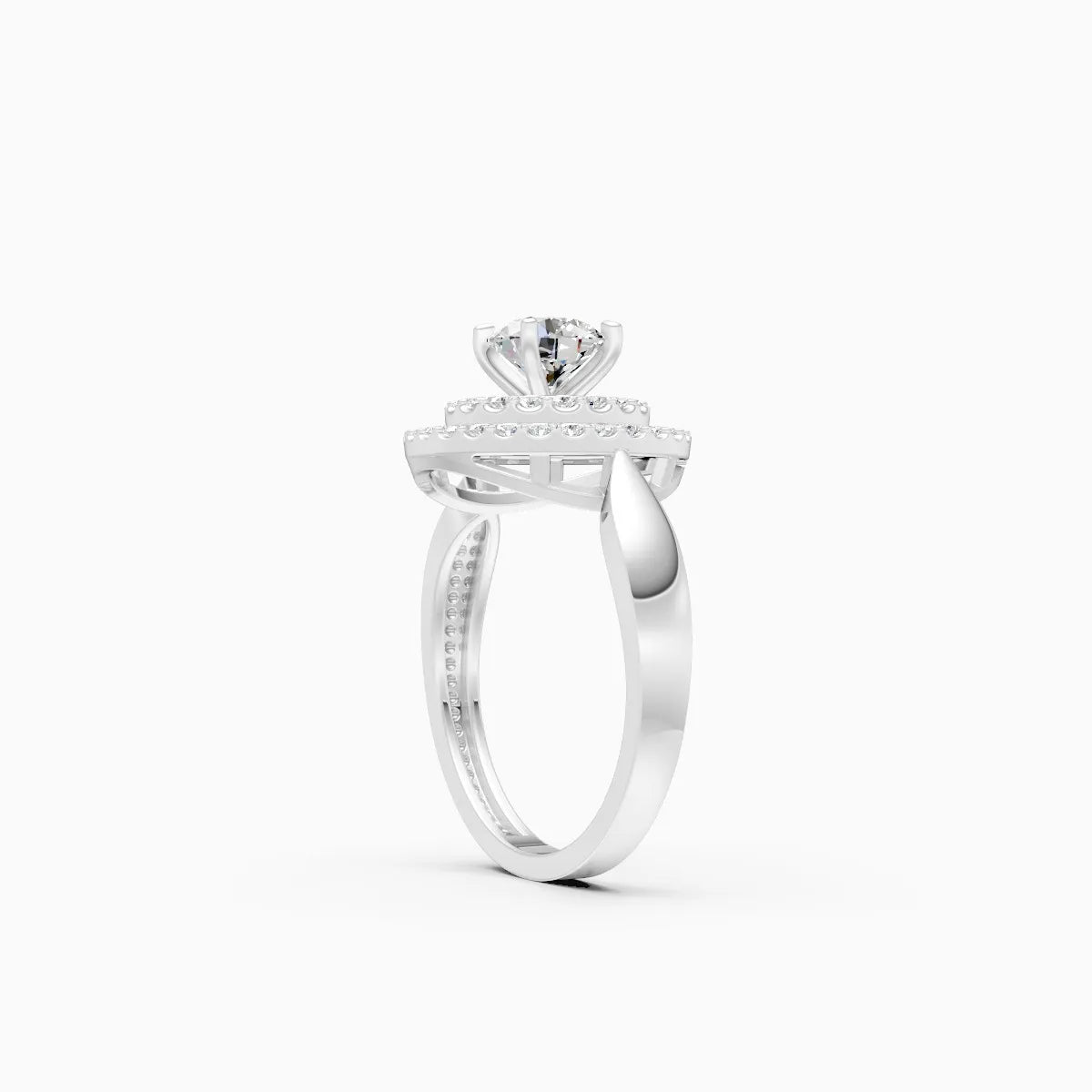 Round Crowned Eleganc Double Halo Round Solitaire Ring