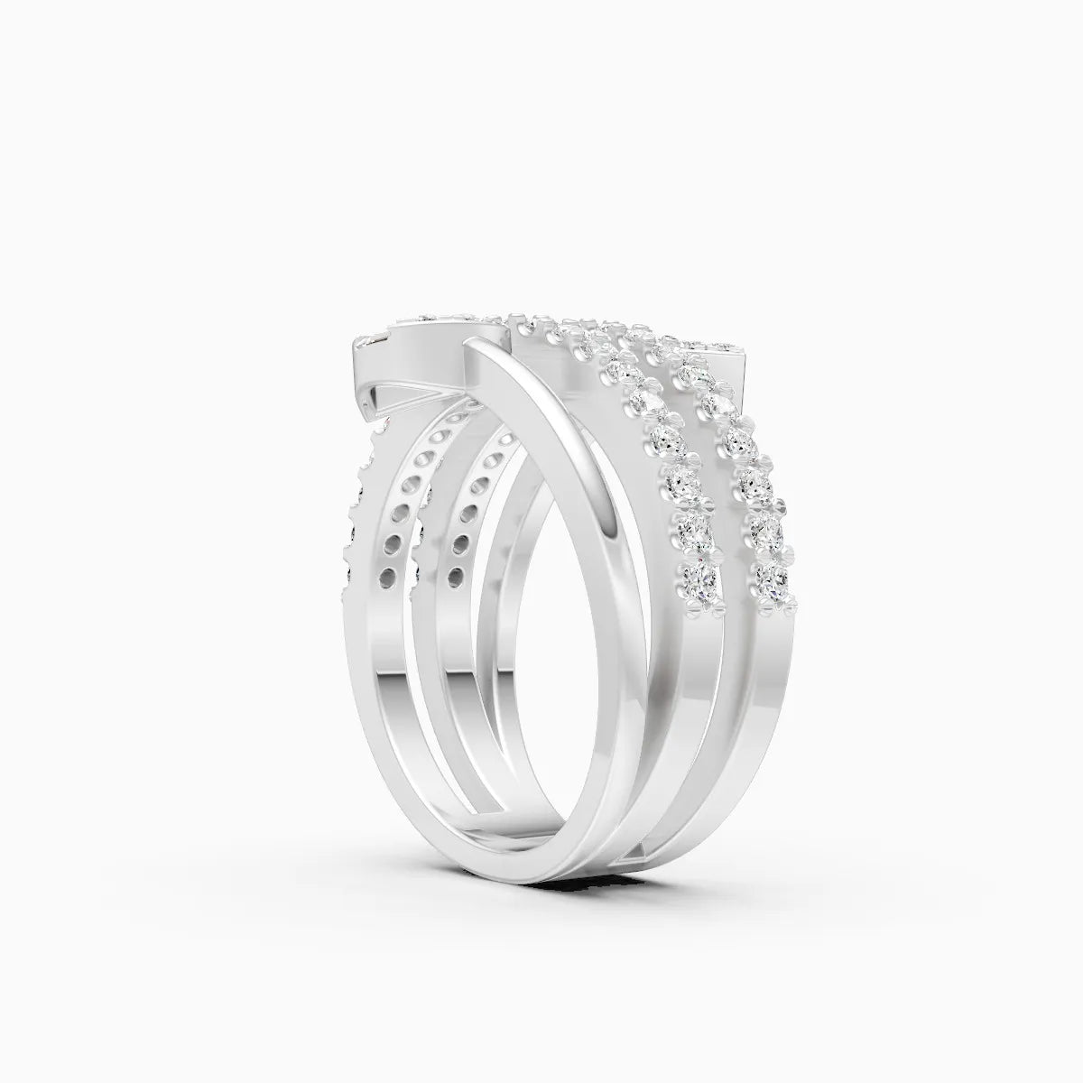 Triple Band Pear Shield And Baguette Embrace Spiral Ring