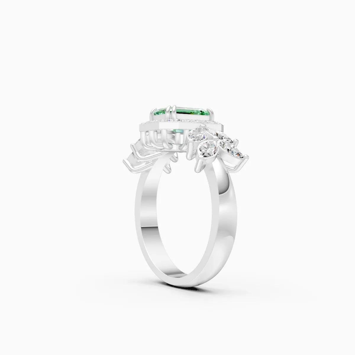 Green Emerald Side Marquise Lab Grown Diamond Ring