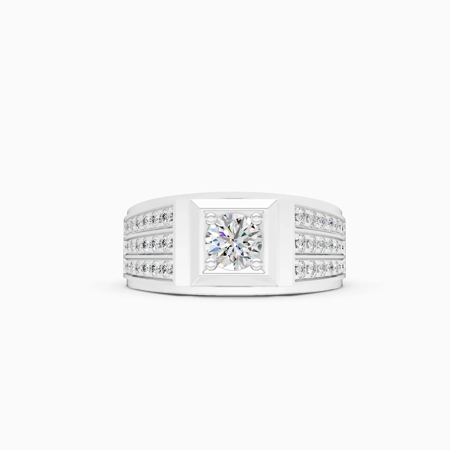 Stylish Three Row Cluster Round Lab Grown Ring