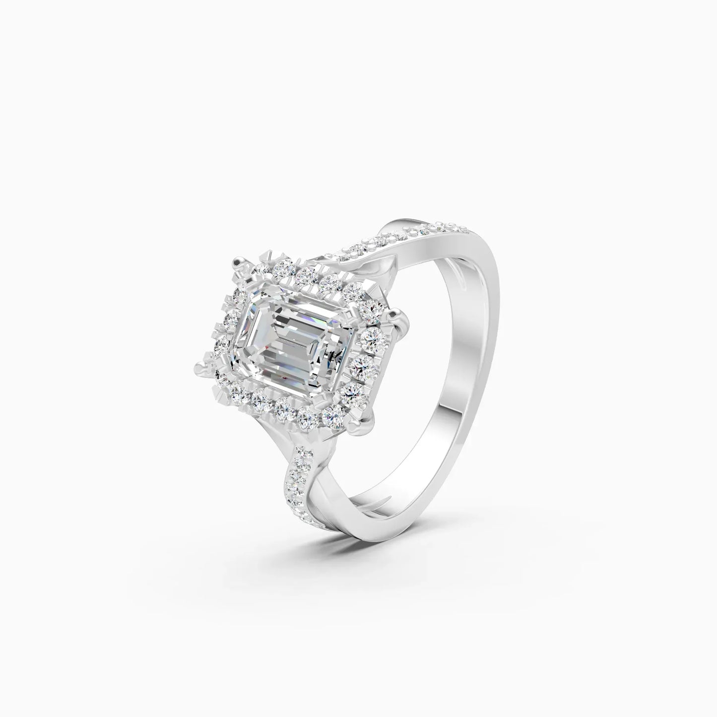 Emerald Cut Diamond With Cross Band Engagement Ring