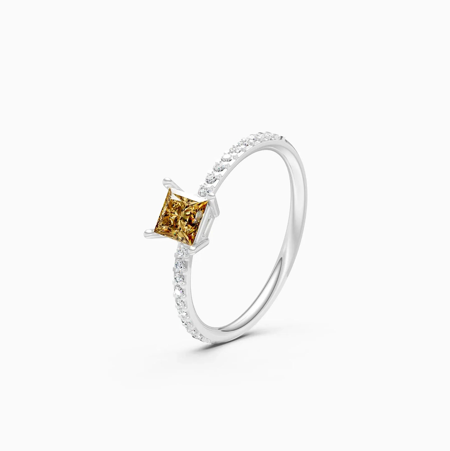 Trendy Yellow Topaz Pricess Diamond Dainty Ring
