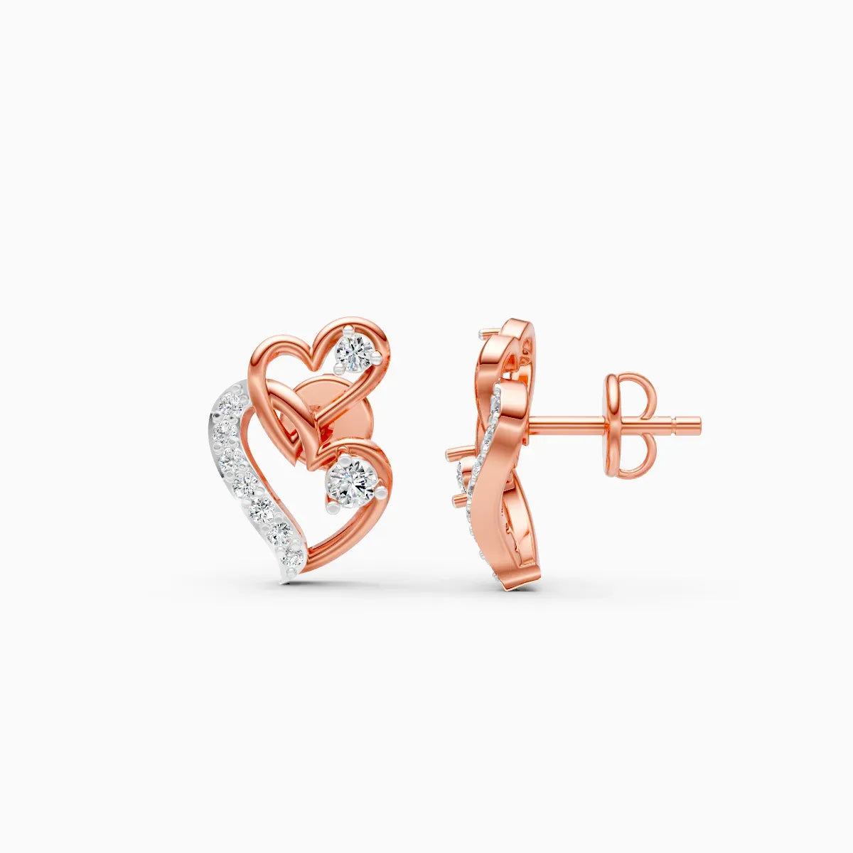 Double Heart Diamond Studs