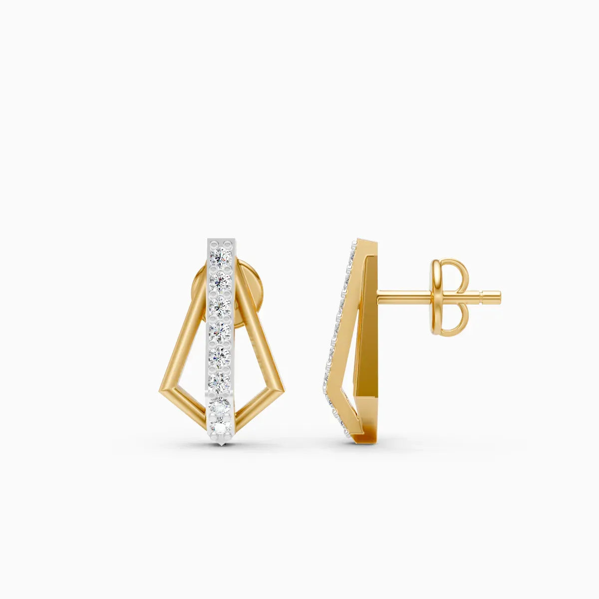 Dual-Tone Kite Frame Diamond Bar Stud Earrings