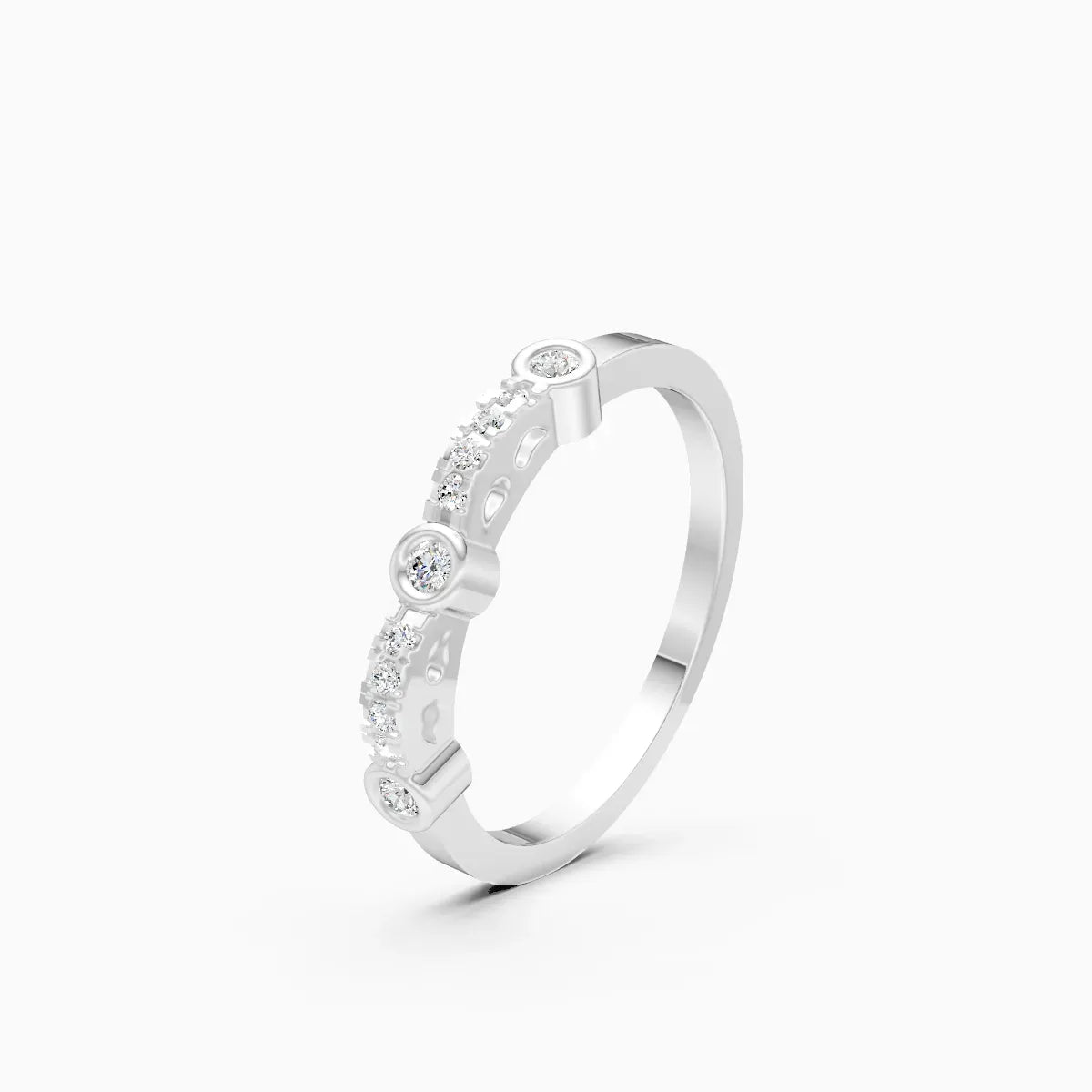 Bezel & Pave Station Diamond Ring