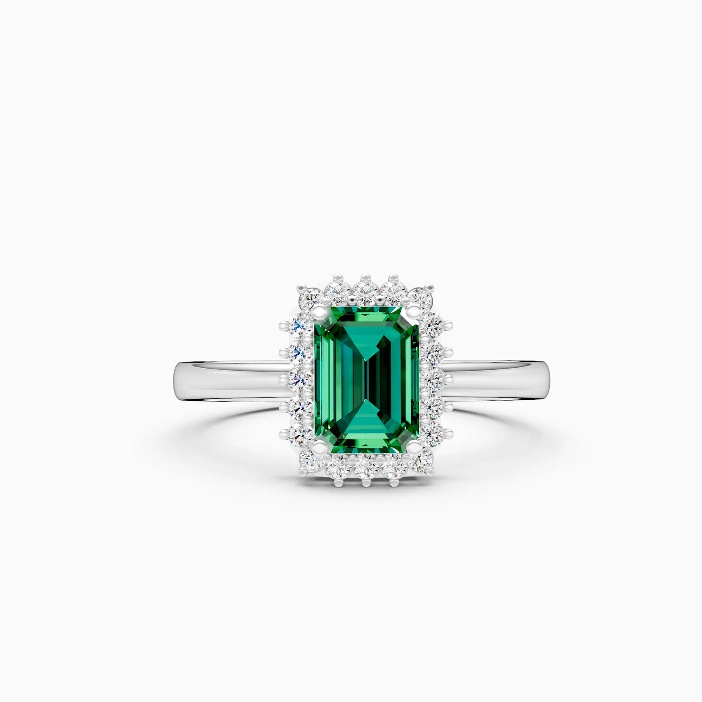 Unique Green Emerald Cut Halo Engagement Ring