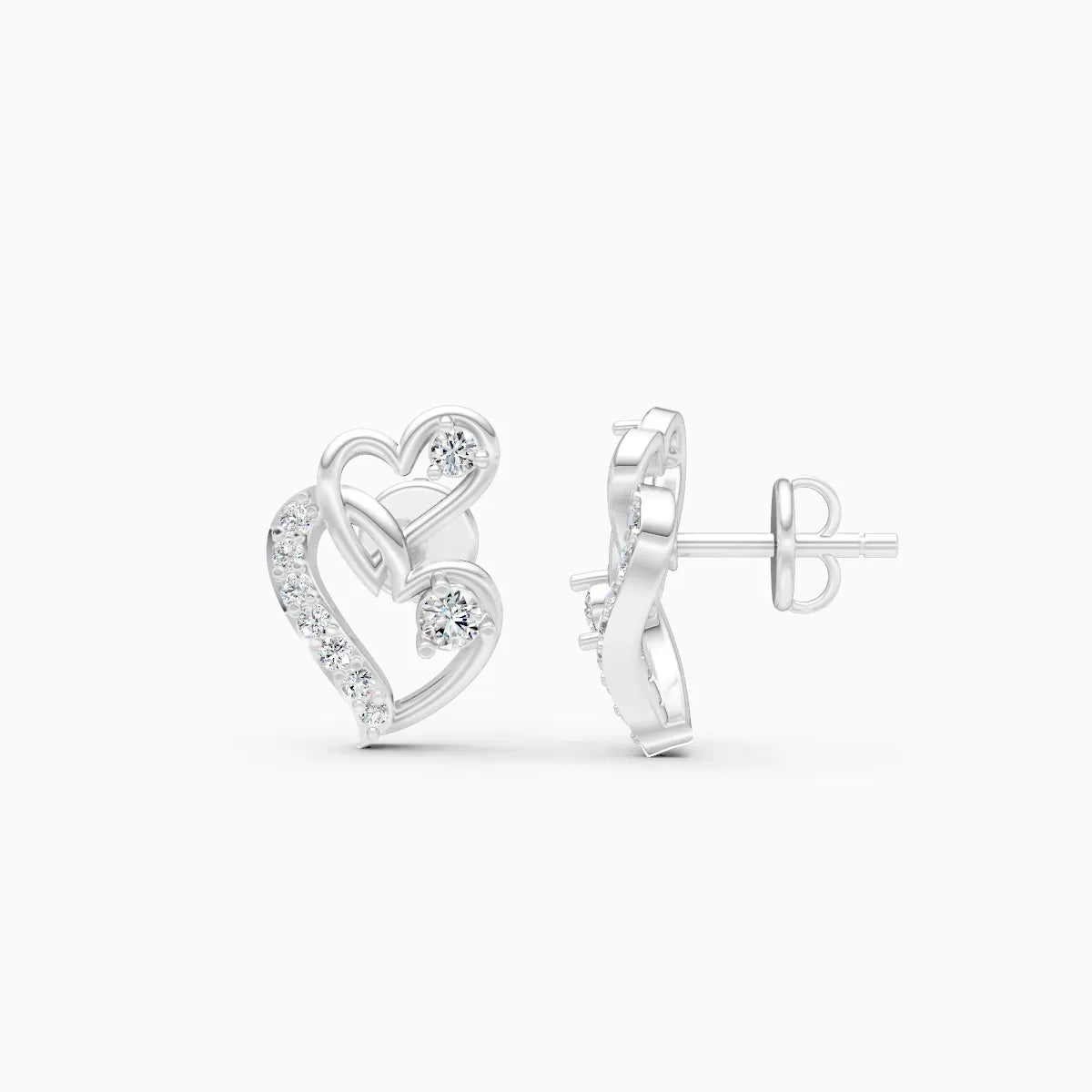 Double Heart Diamond Studs