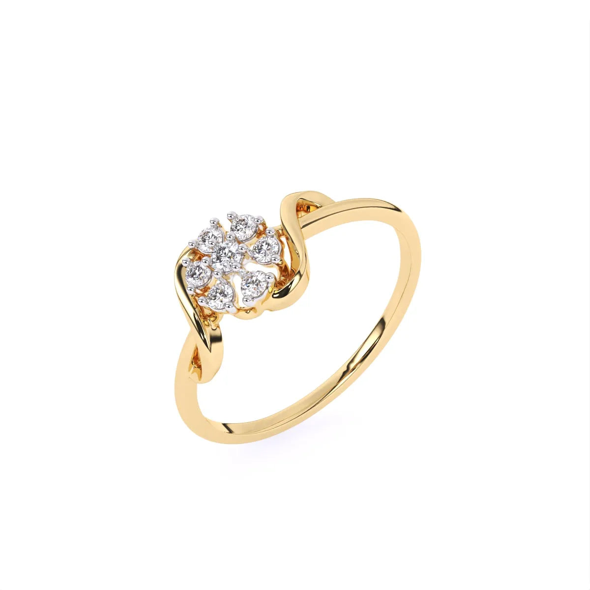 Round Flower Style Diamond 14K Gold Engagement Ring