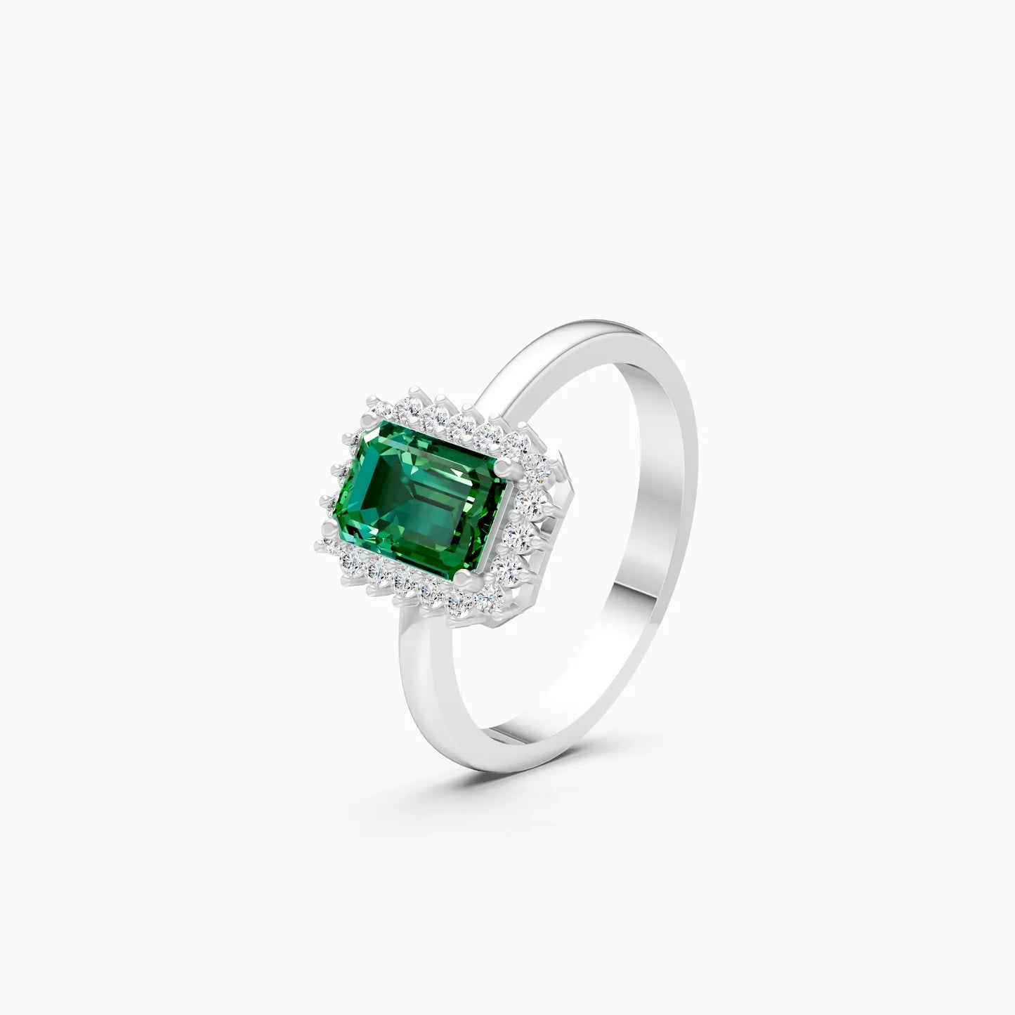 Unique Green Emerald Cut Halo Engagement Ring