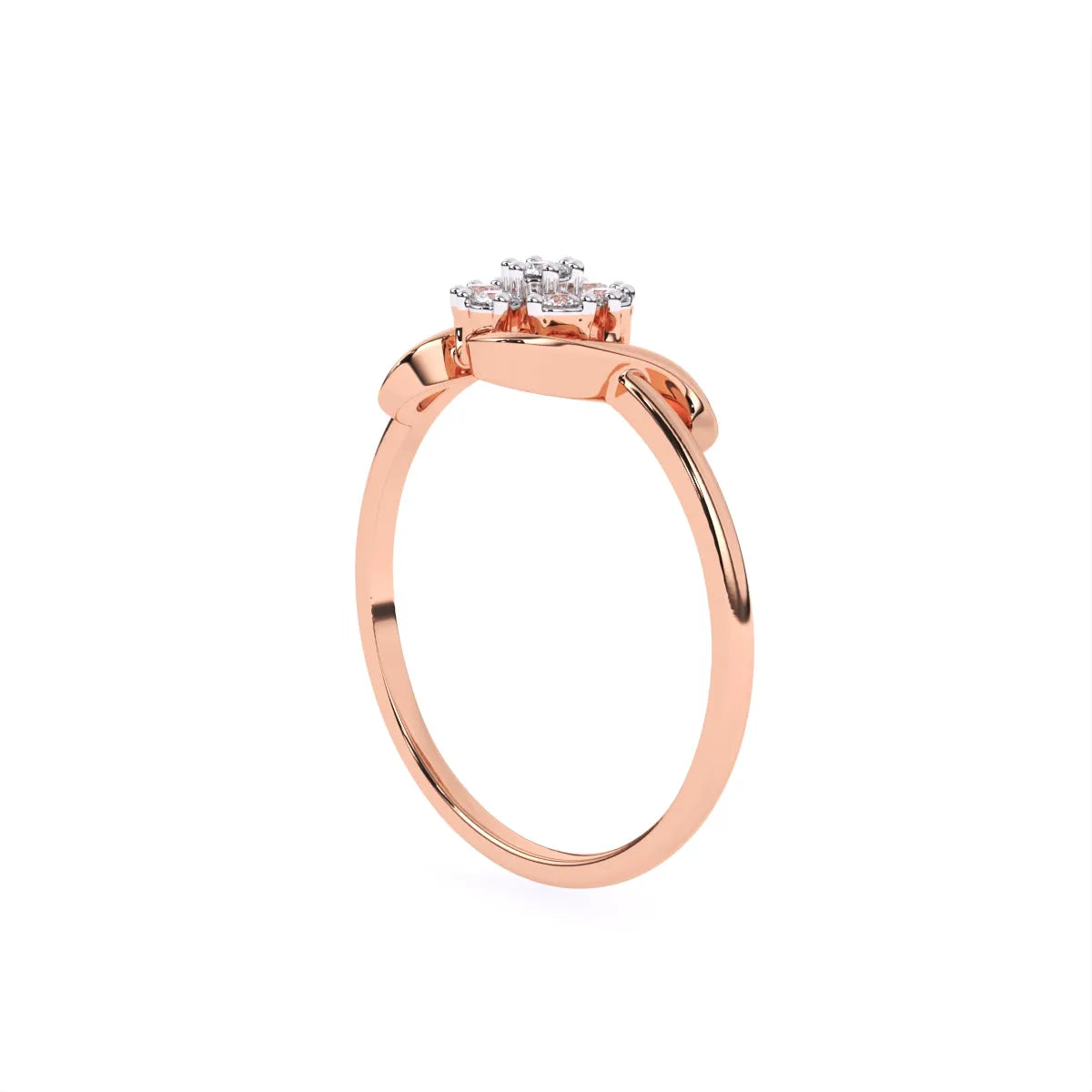 Round Flower Style Diamond 14K Gold Engagement Ring