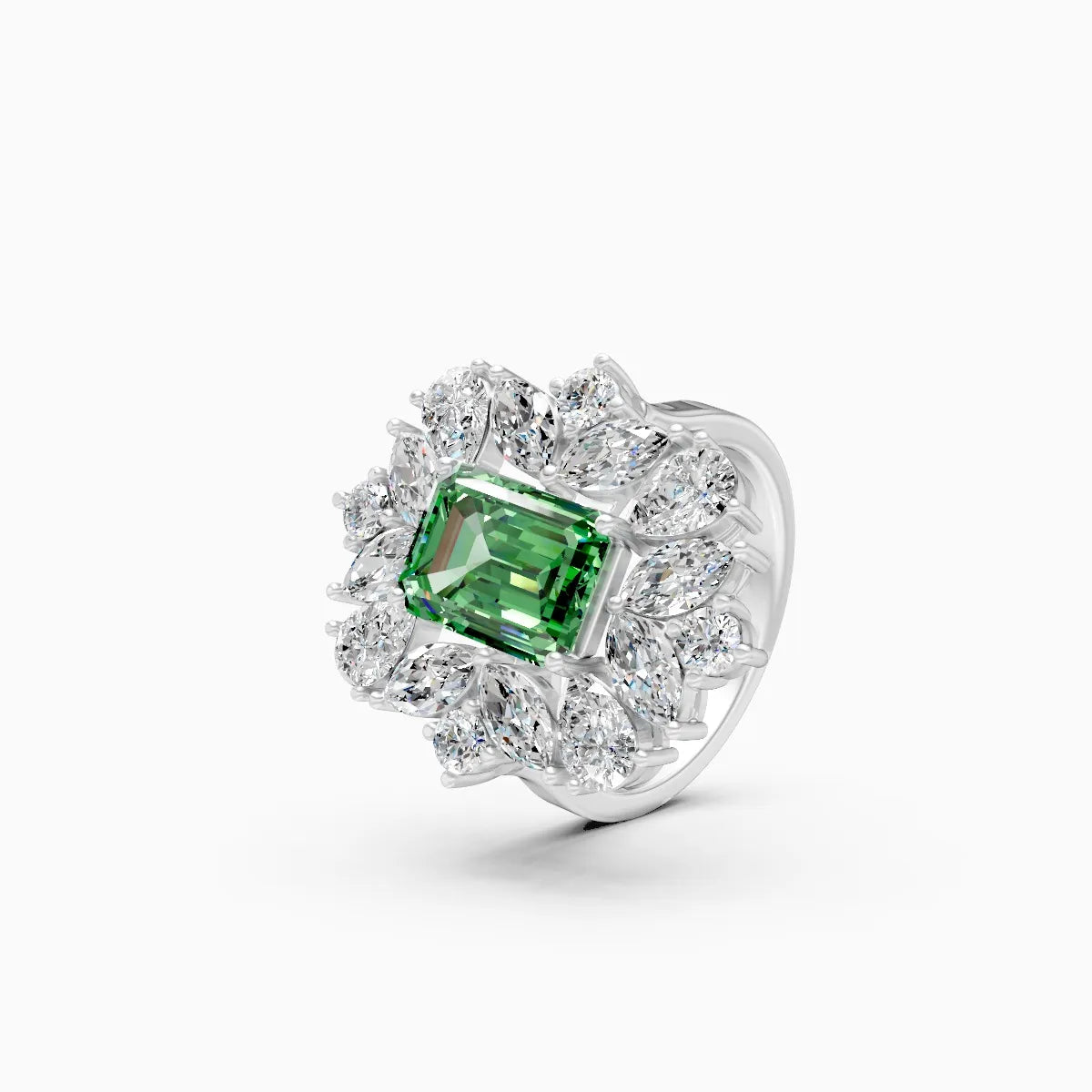 Luxury Green Emerald Ring with Lab Grown Diamond Accents