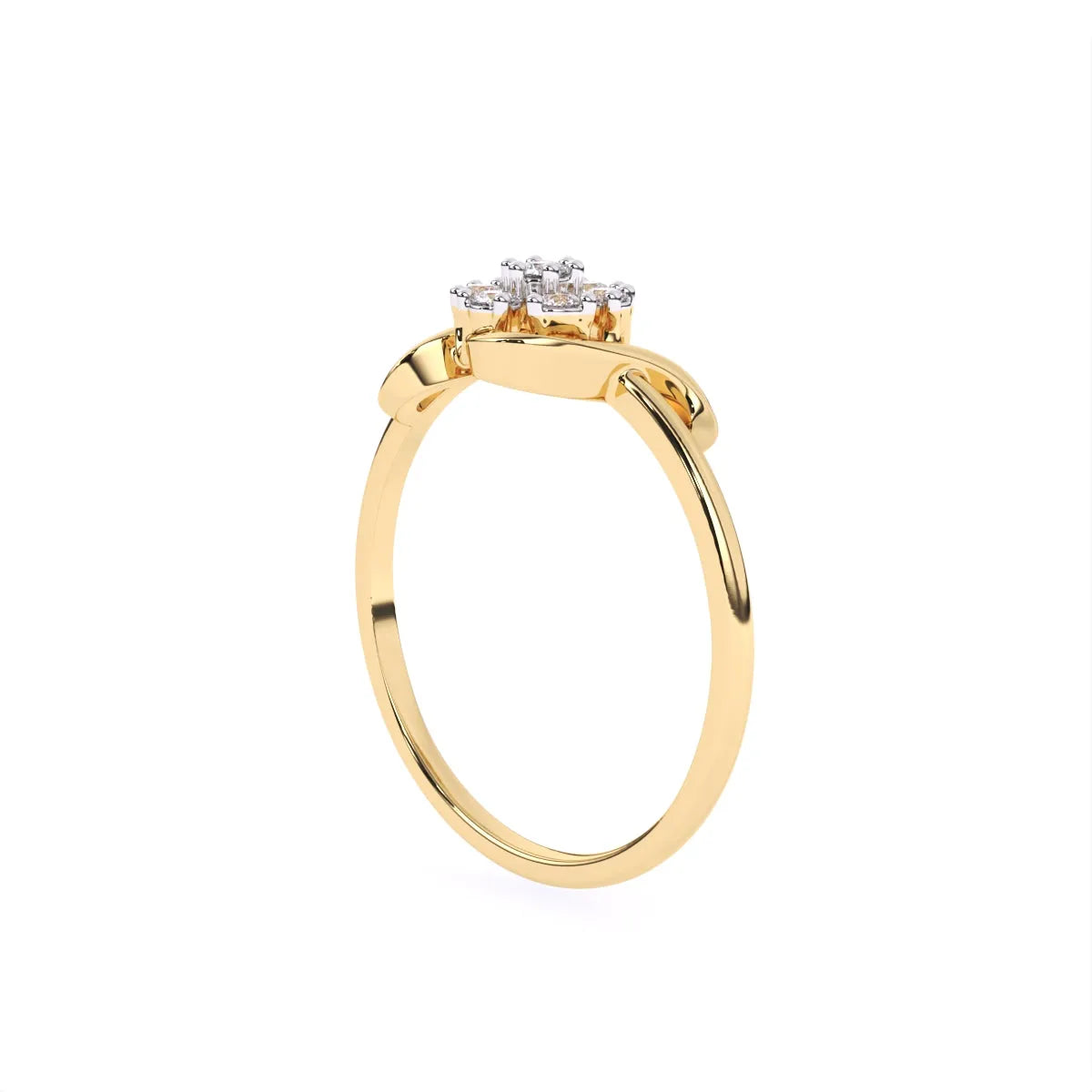 Round Flower Style Diamond 14K Gold Engagement Ring