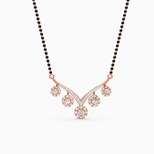 Modern V-Shaped Floral Diamond Mangalsutra