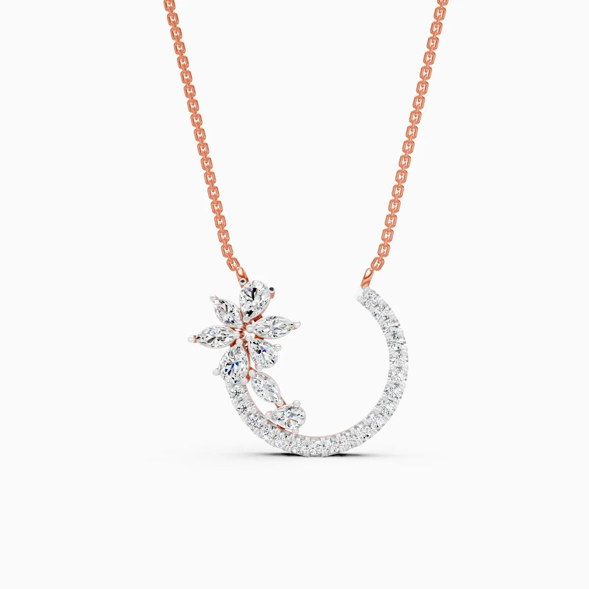 Petal Curve Diamond Pendant Necklace