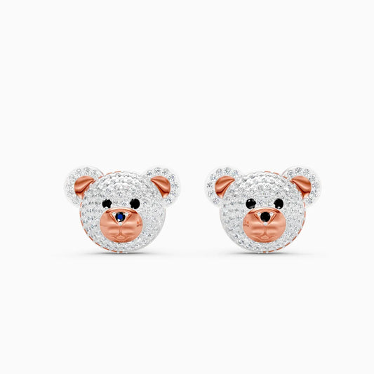 Adorable Teddy Face Diamond Stud Earrings