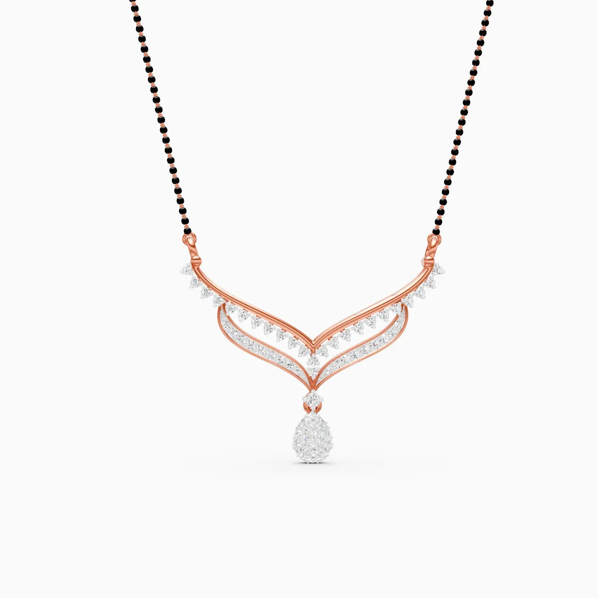Double Chevron Diamond Mangalsutra with Pear Cluster Drop