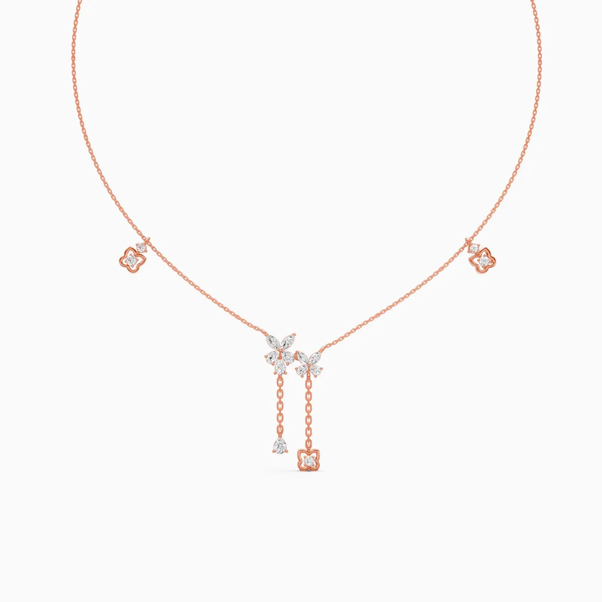 Elegant Floral Lab Diamond Necklace with Dangling Charms