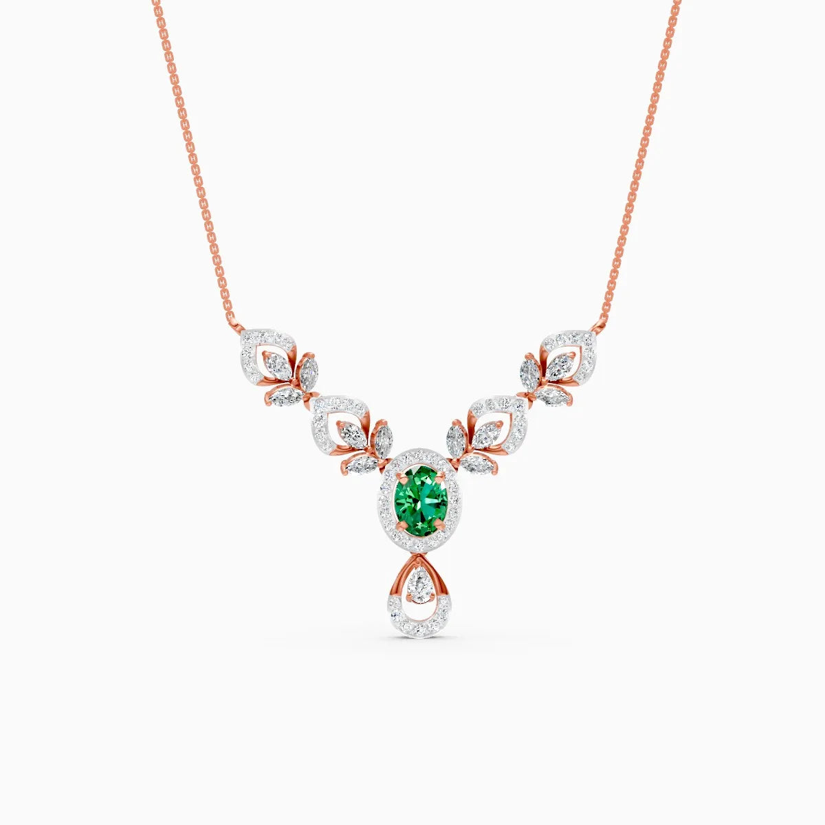 Elegant Teardrop Marquise Leaf Shape And Oval-Cut Lab Diamond Pendant