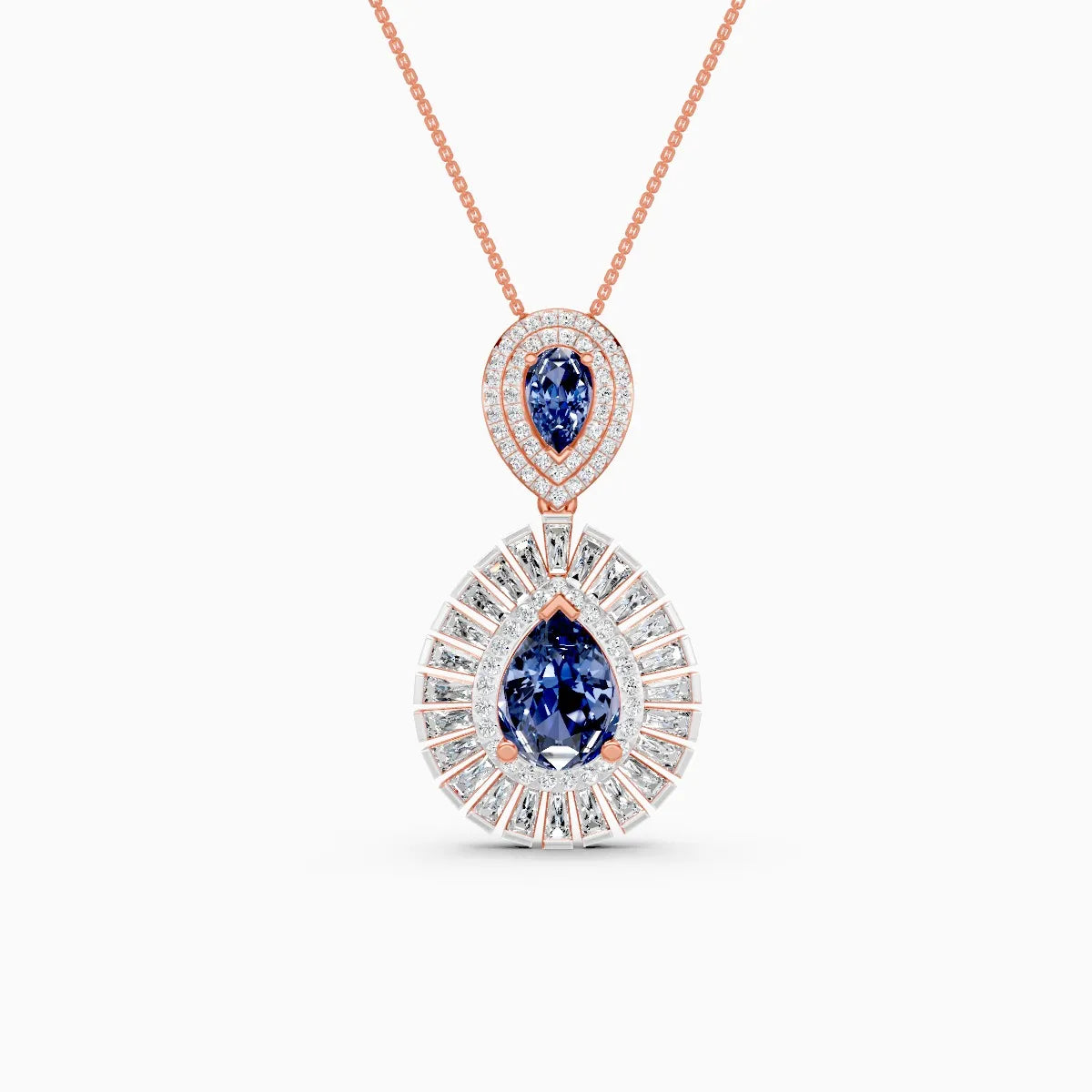 Lab Grown Diamond & Sapphire Pear Shaped Halo Pendant