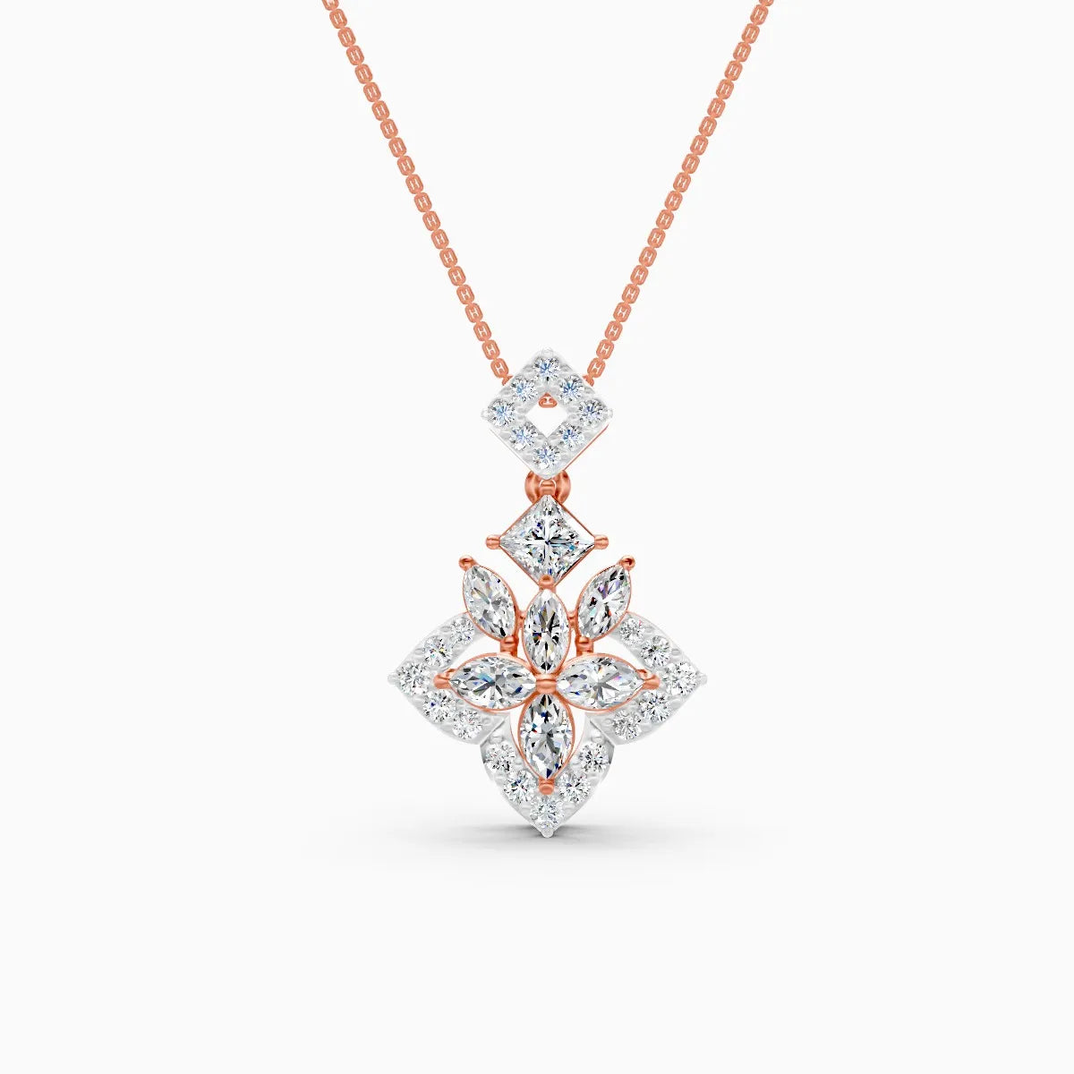 Trendy Marquise Petal And Rounded Bloom Diamond Pendant