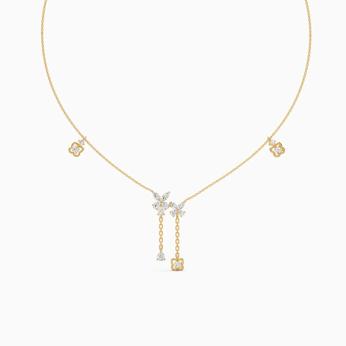 Elegant Floral Lab Diamond Necklace with Dangling Charms