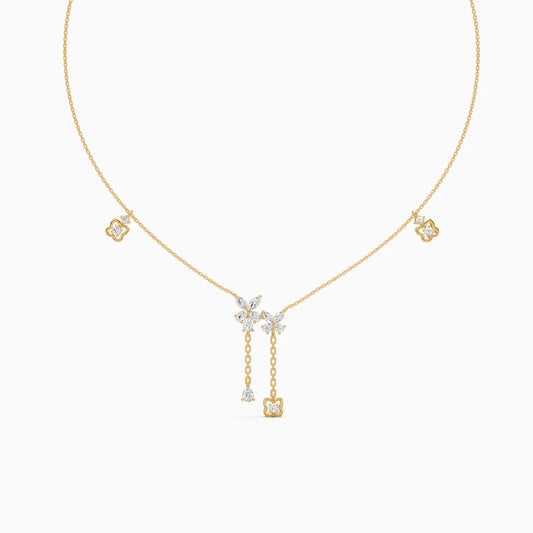 Elegant Floral Lab Diamond Necklace with Dangling Charms