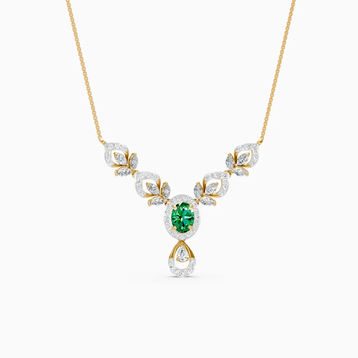 Elegant Teardrop Marquise Leaf Shape And Oval-Cut Lab Diamond Pendant