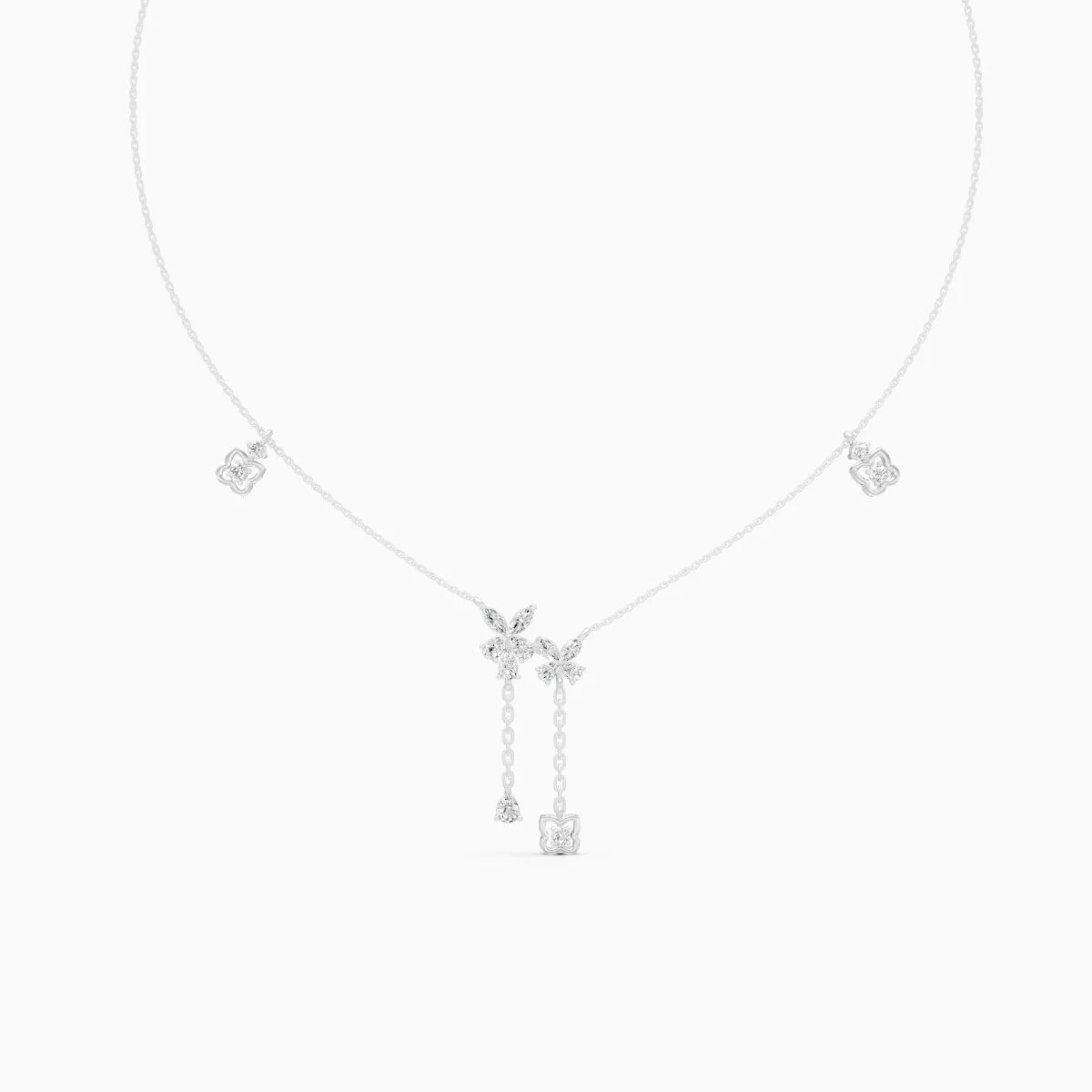 Elegant Floral Lab Diamond Necklace with Dangling Charms