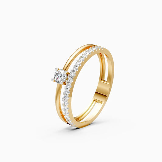 Dual Band Solitaire Chevron Ring