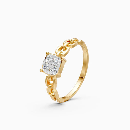 Four-Diamond Cushion Cluster Box Chain Ring