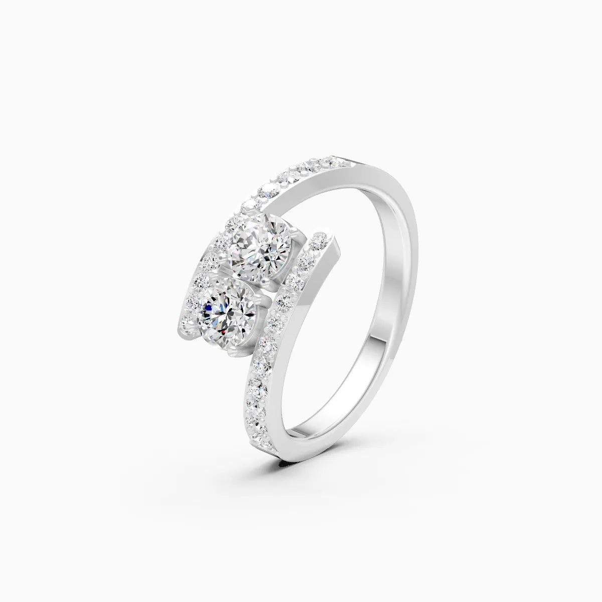 Stylish Twin Diamond Ring With Upper Edge Band
