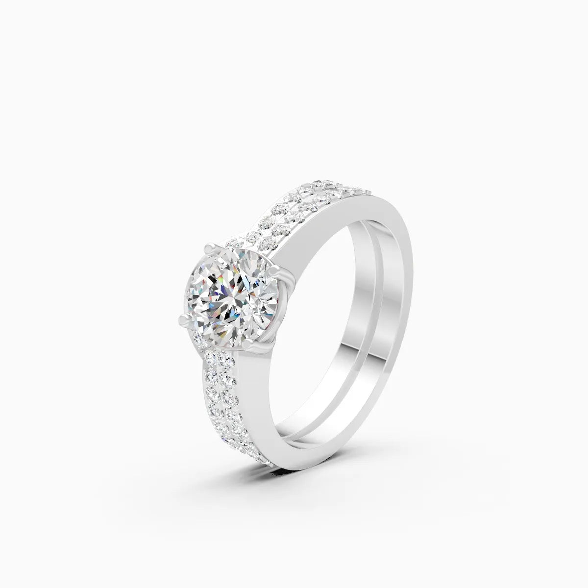 Curved Round Cut Diamond Ring With Double Band