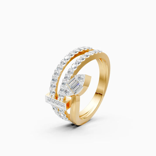 Modern Leaf-Cut Open Diamond Ring