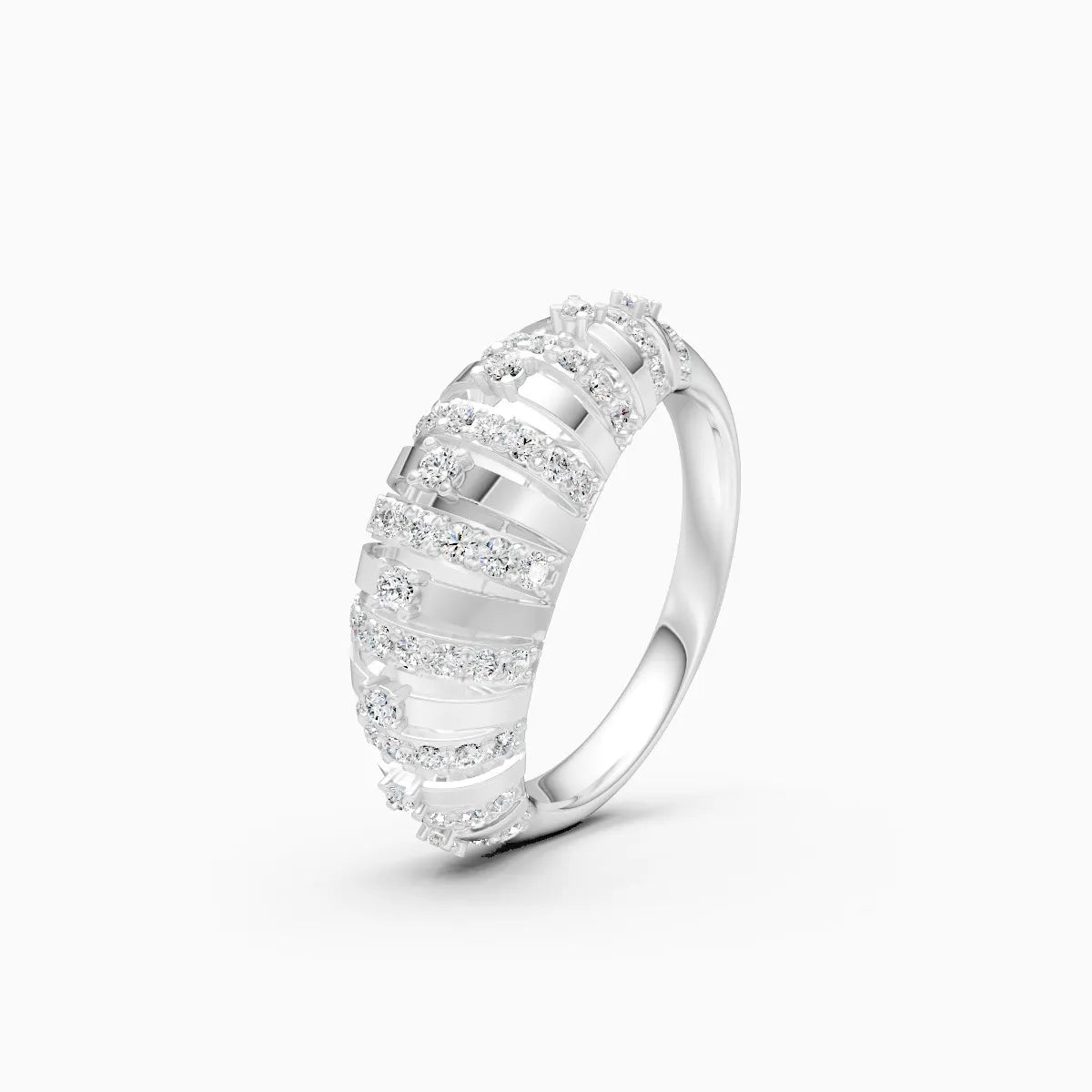 Layered Stripe Ring with Brilliant Diamond Rows