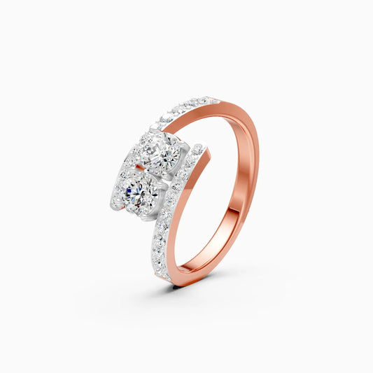 Stylish Twin Diamond Ring With Upper Edge Band