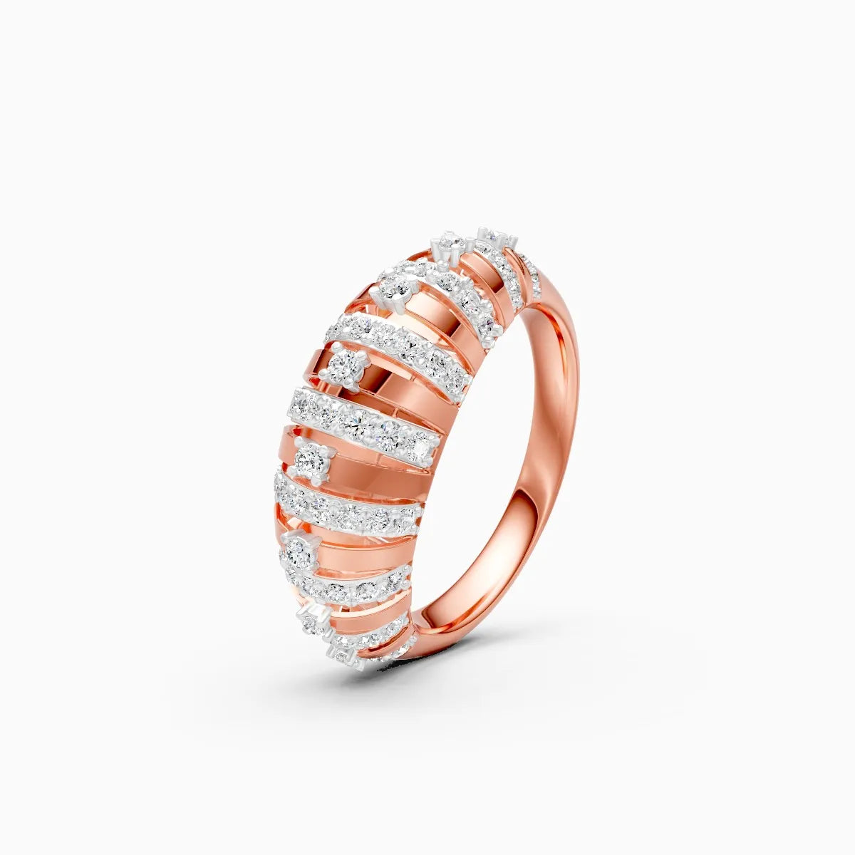 Layered Stripe Ring with Brilliant Diamond Rows