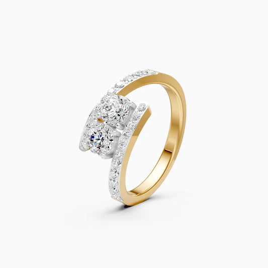 Stylish Twin Diamond Ring With Upper Edge Band