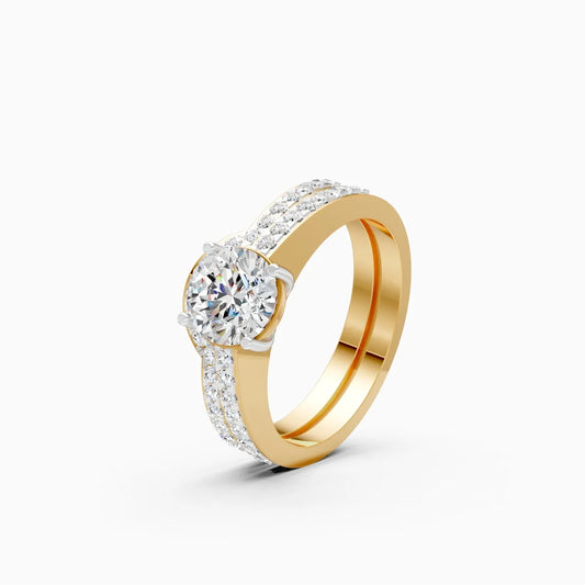 Curved Round Cut Diamond Ring With Double Band