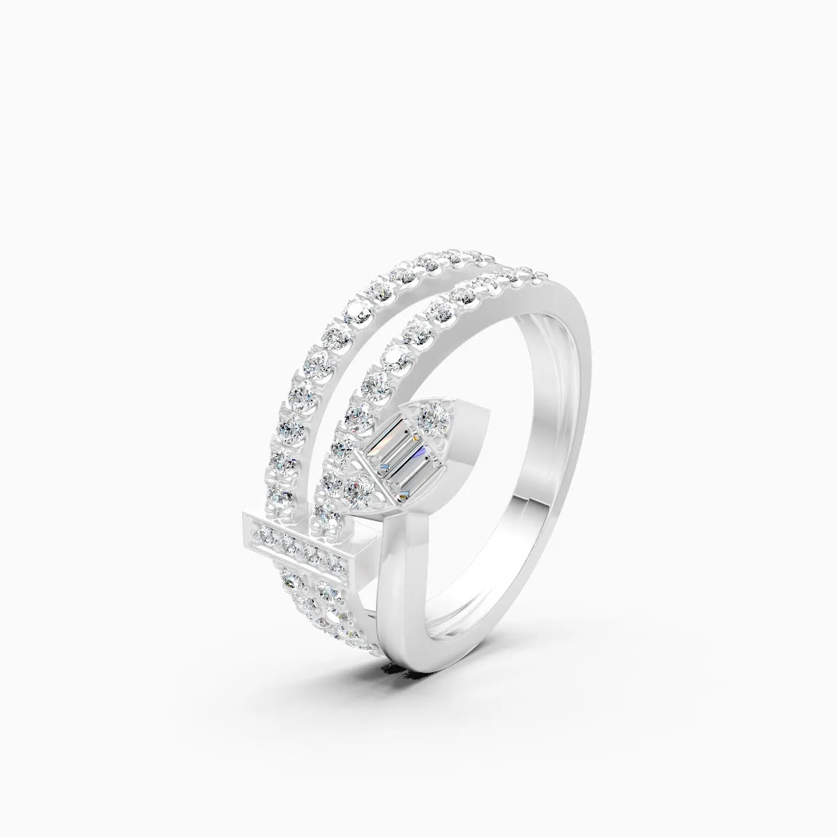 Modern Leaf-Cut Open Diamond Ring