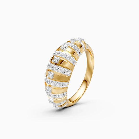 Layered Stripe Ring with Brilliant Diamond Rows