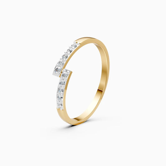 Staggered Twin Pavé Bar Flat-Profile Band Ring