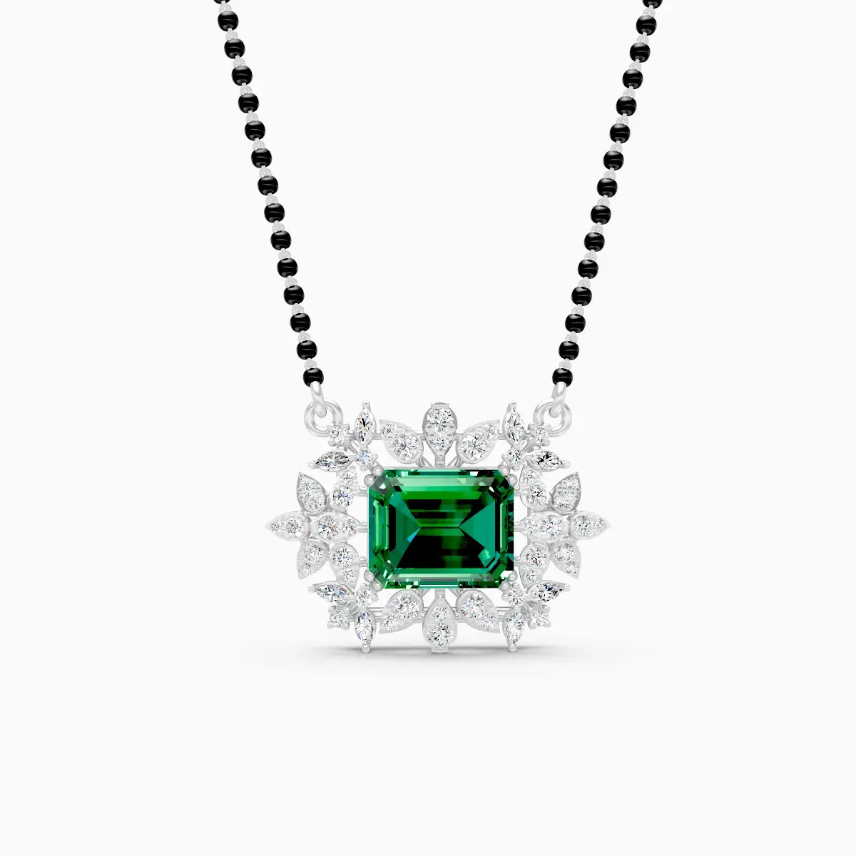 Emerald Floral Halo Pendant