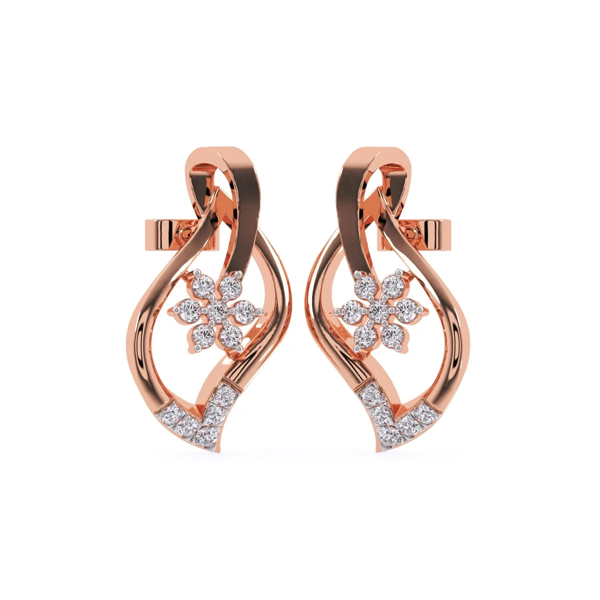 Leaves Cluster Round Diamond Stud Earrings