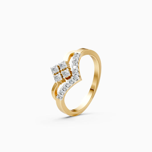Elegant V-Shaped Diamond Cluster Ring