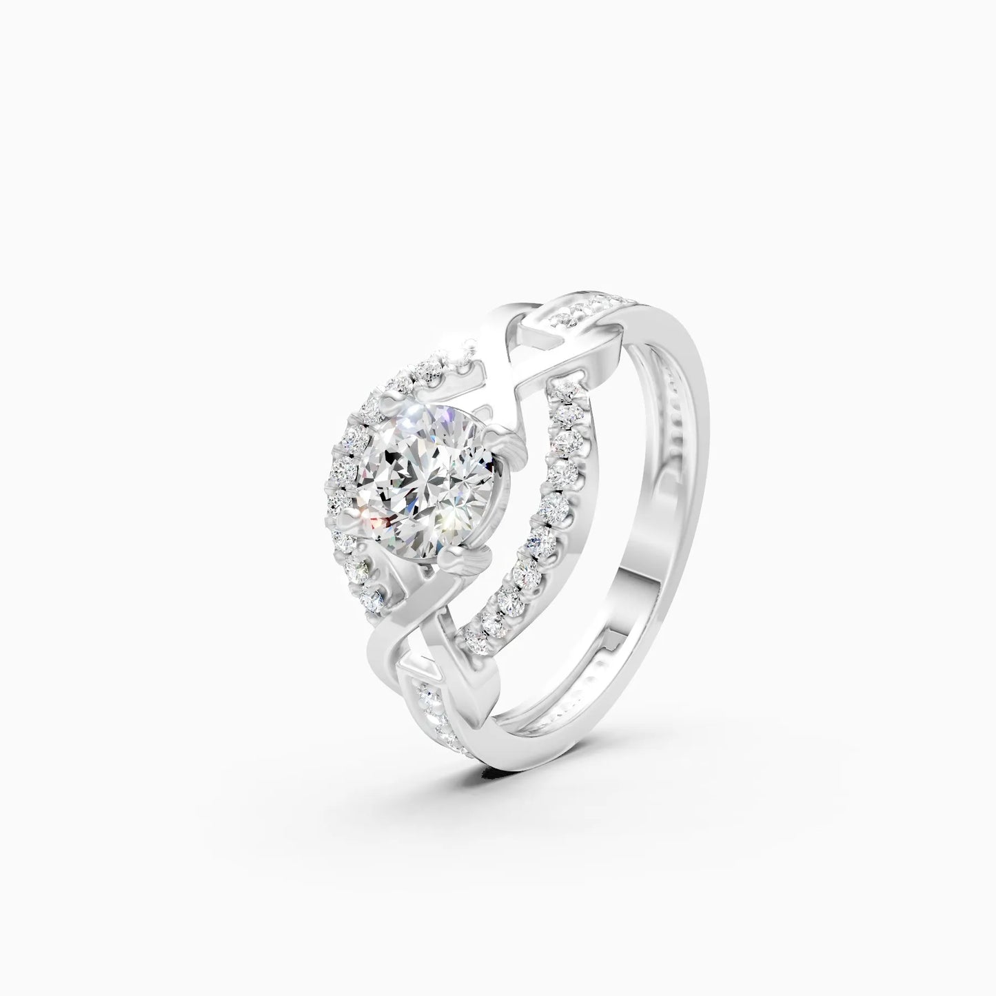 Criss-Cross Look Solitaire Diamond Statement Ring