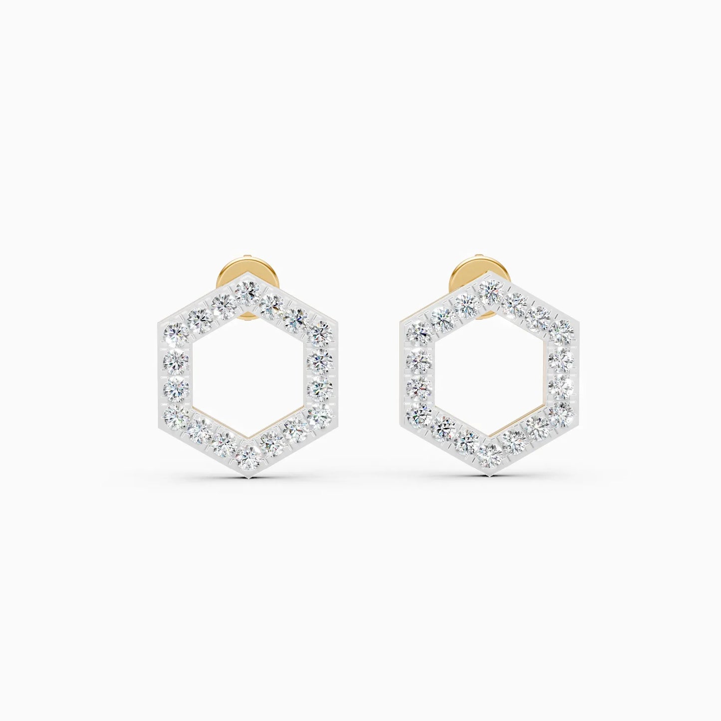 Open Hexagon Outline Diamond Stud Earrings