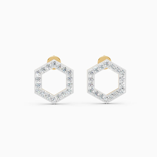 Open Hexagon Outline Diamond Stud Earrings