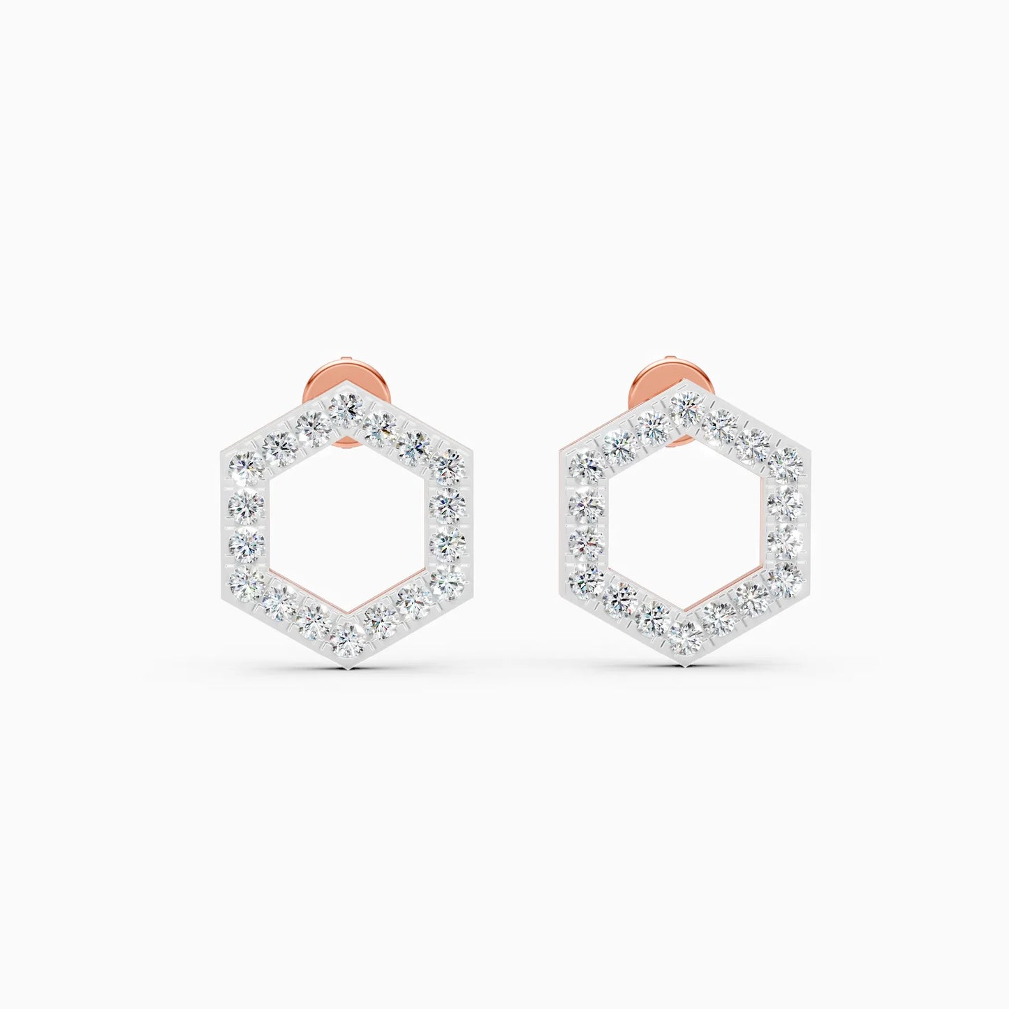 Open Hexagon Outline Diamond Stud Earrings