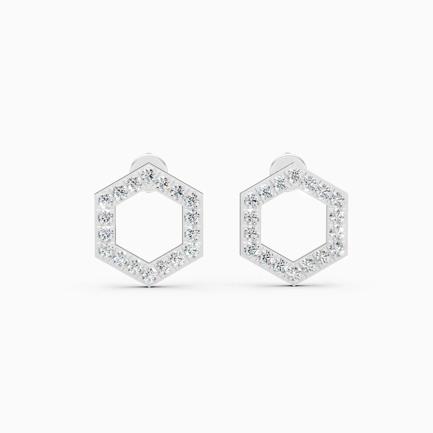 Open Hexagon Outline Diamond Stud Earrings