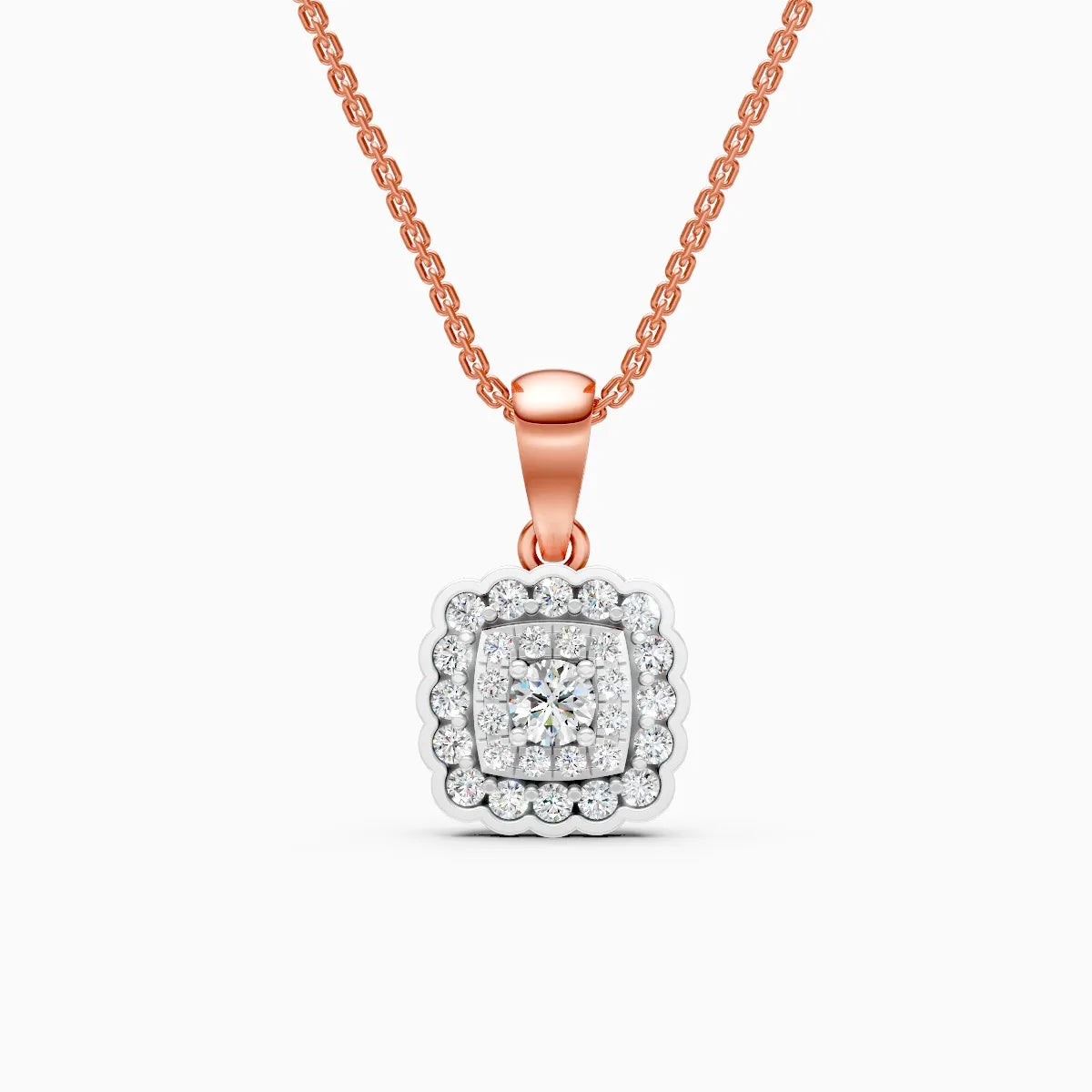Square Shaped Double Halo Diamond Pendant